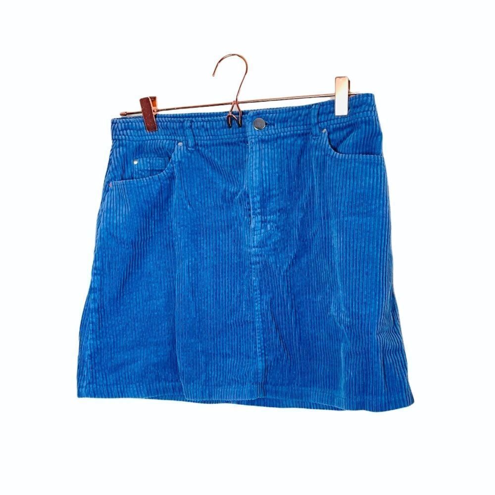 EUC Mango Blue Corduroy Mini Skirt Small